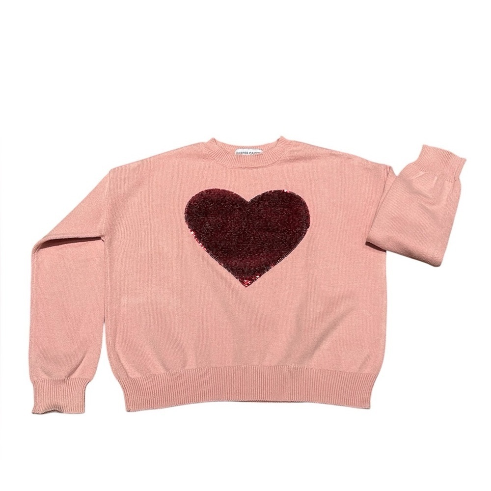 Harper Canyon Girls Pink Sequin Heart Pullover Sweater M 8/10